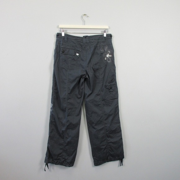 Cache Y2K Baggy Floral Embellished Capris Women 8 Gray Cotton Crop Low Rise 528 - Picture 2 of 13